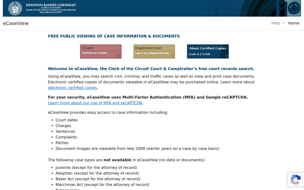 Palm Beach County eCaseView court search for Palm Beach Gardens names