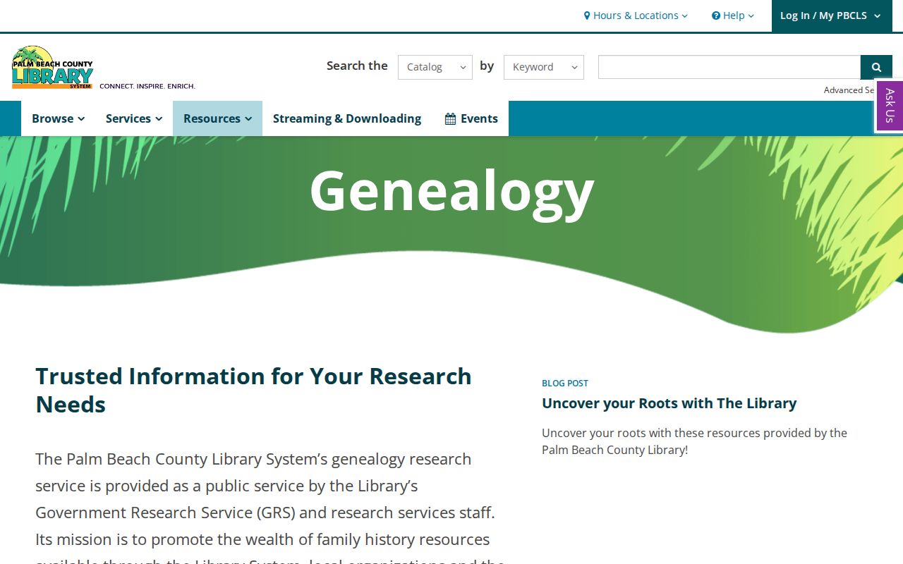 Palm Beach County Library genealogy resources for the Palm Beach Gardens residents directory