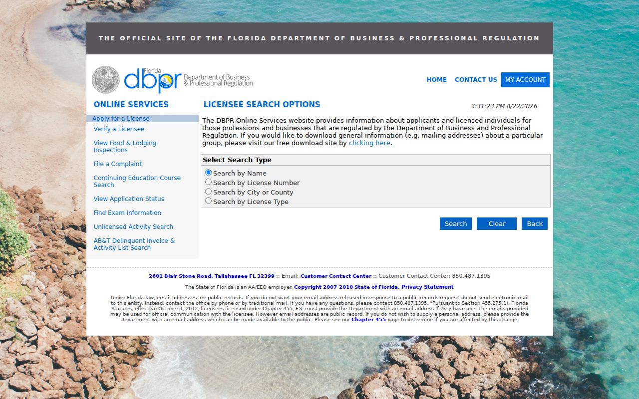 Florida professional license search for Palm Beach Gardens residents directory verification