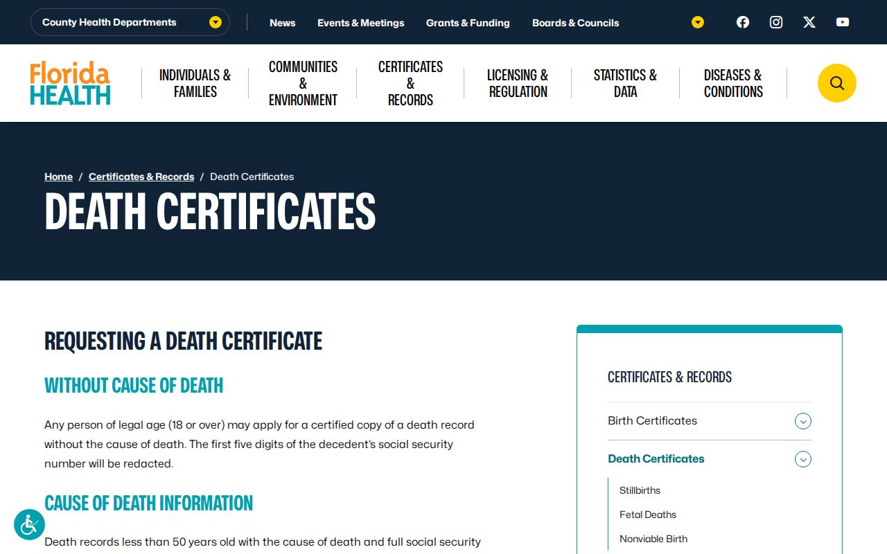 Florida death records for Palm Beach Gardens previous residents