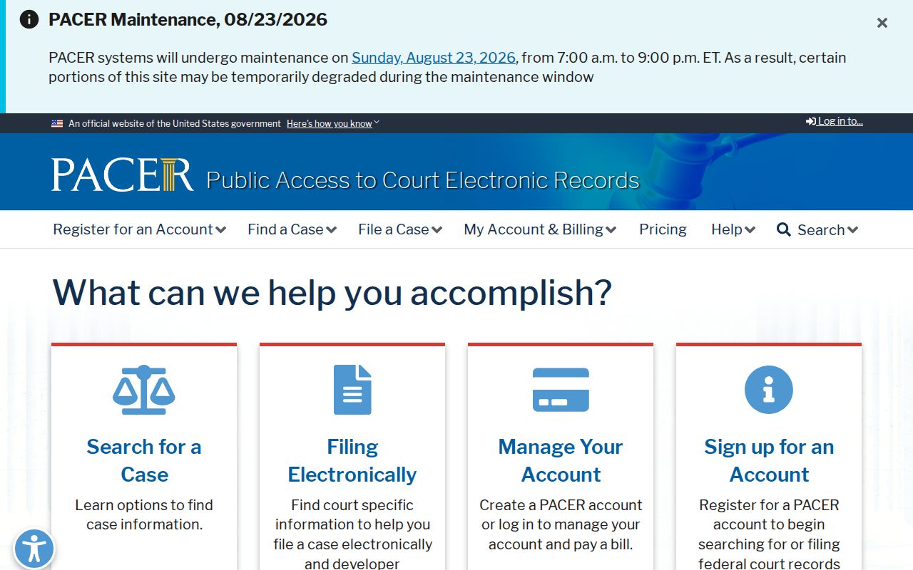 Palm Beach Gardens resident lookup through the PACER federal court records service