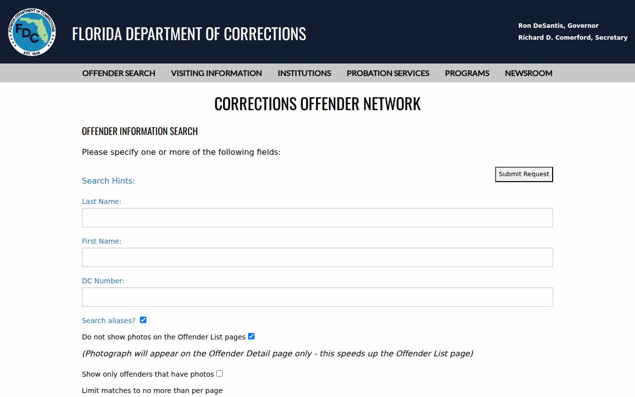 Palm Beach Gardens resident lookup through the Florida corrections offender search