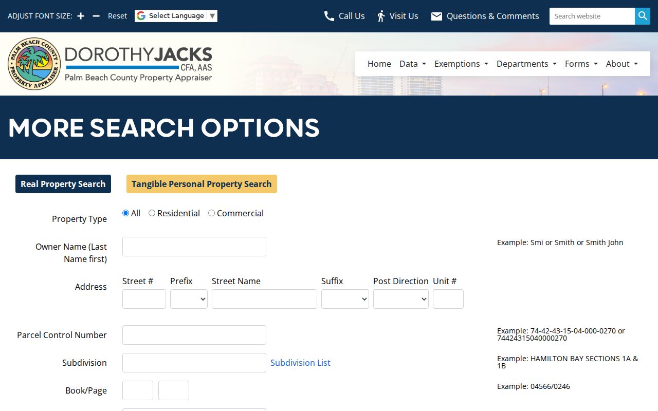 Palm Beach County PAPA advanced address search for a Palm Beach Gardens street