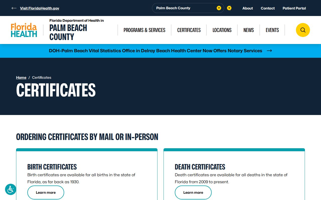 Palm Beach County vital records locations for the Palm Beach Gardens ZIP code directory